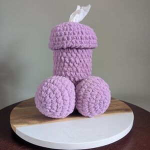 Handmade Plush Lavender Tissue Holder and Decorative Balls - Unbranded